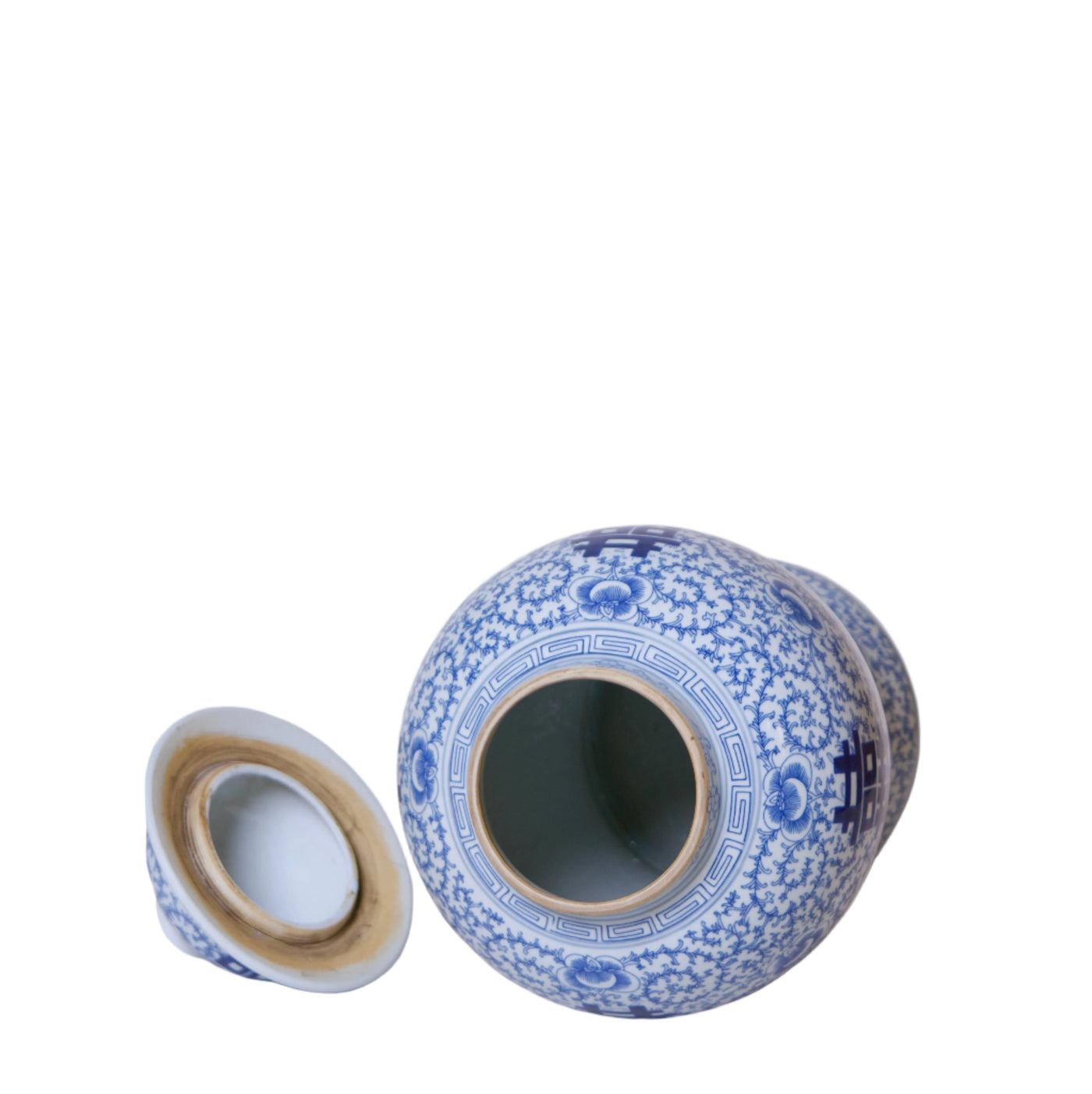 Double Happiness/Scrolling Peony Blue and White Temple Jar