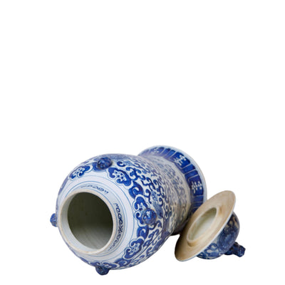 Lions Blue & White Porcelain Temple Jar